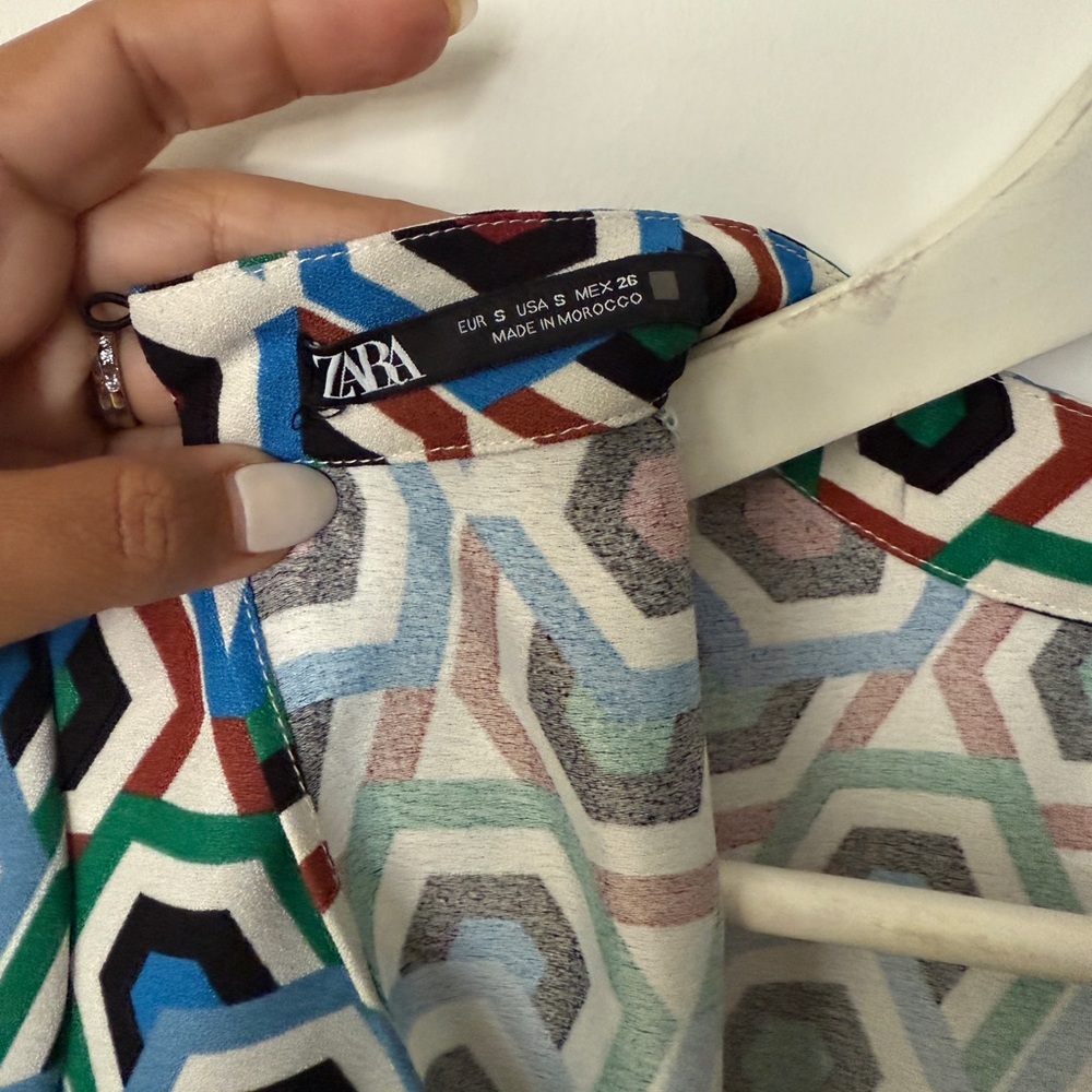 Zara Blue and Green Geometric Mini Dress - Picture 9 of 11
